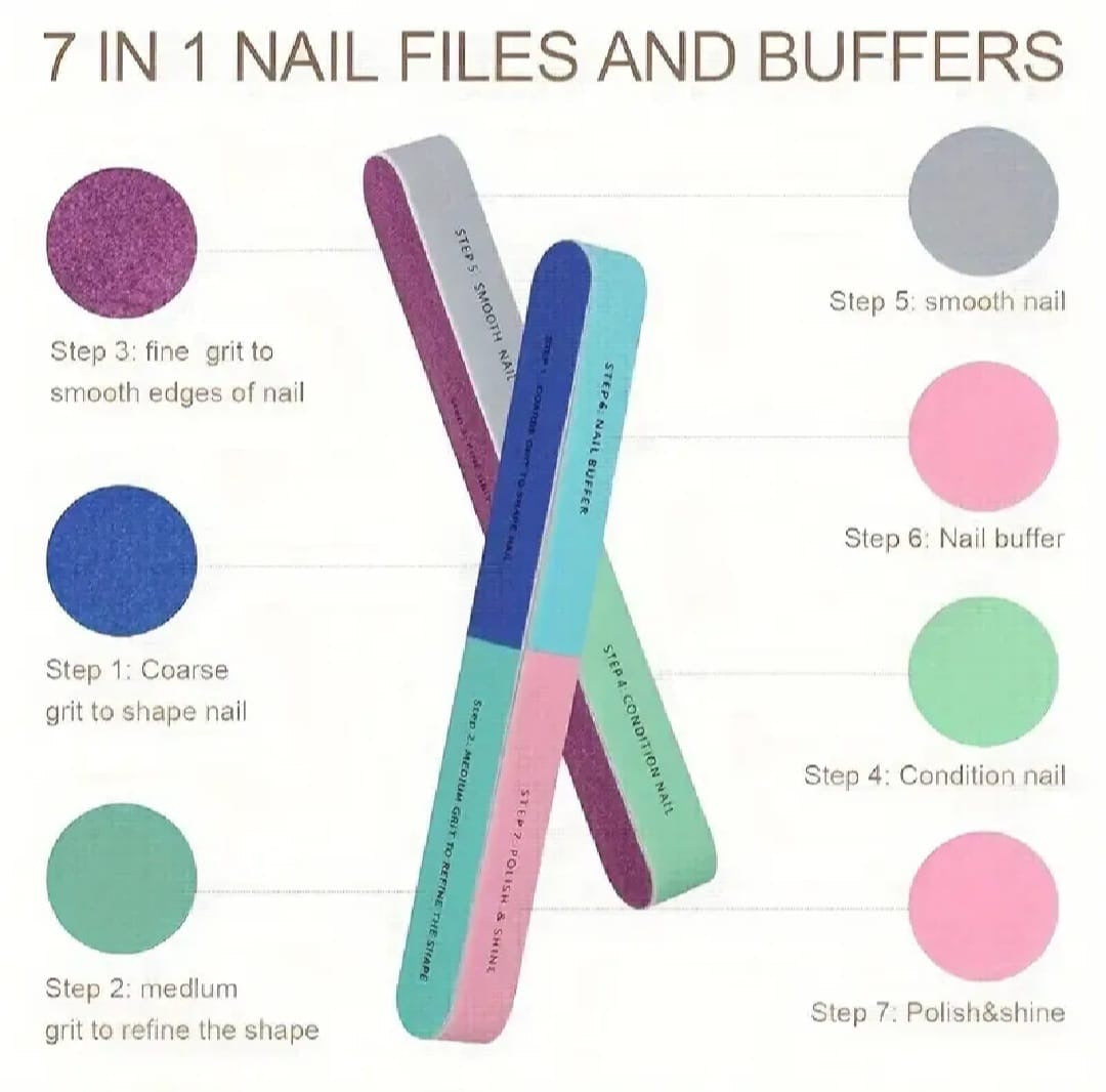 Professional 7 way nail filer & buffet block for manicure & pedicure/ unisex