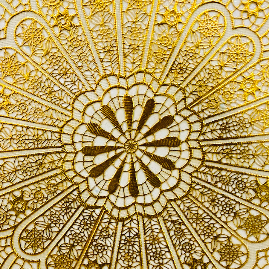 Golden flower 1ft round vanity/dressing decor tray