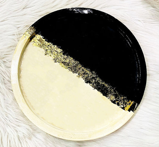 Concrete round twin color decor tray black and off white