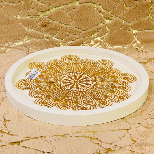 Golden flower 1ft round vanity/dressing decor tray