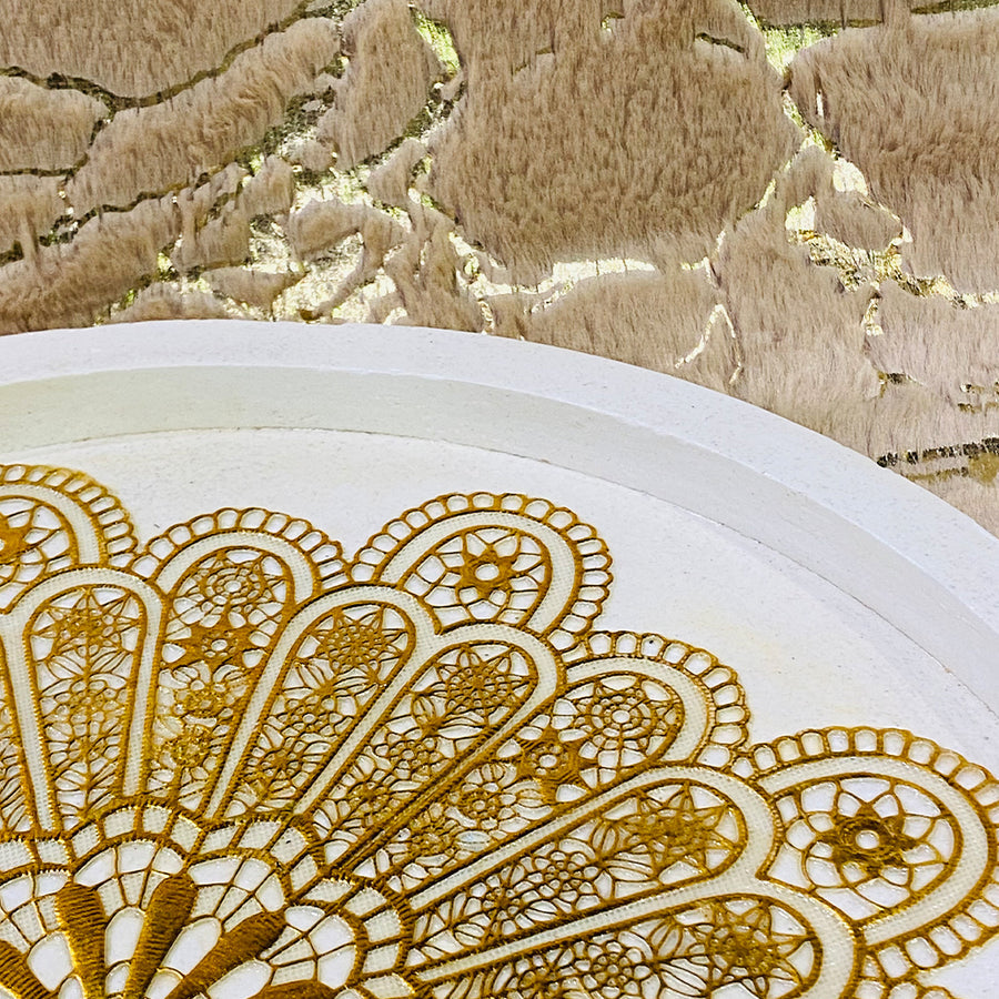 Golden flower 1ft round vanity/dressing decor tray