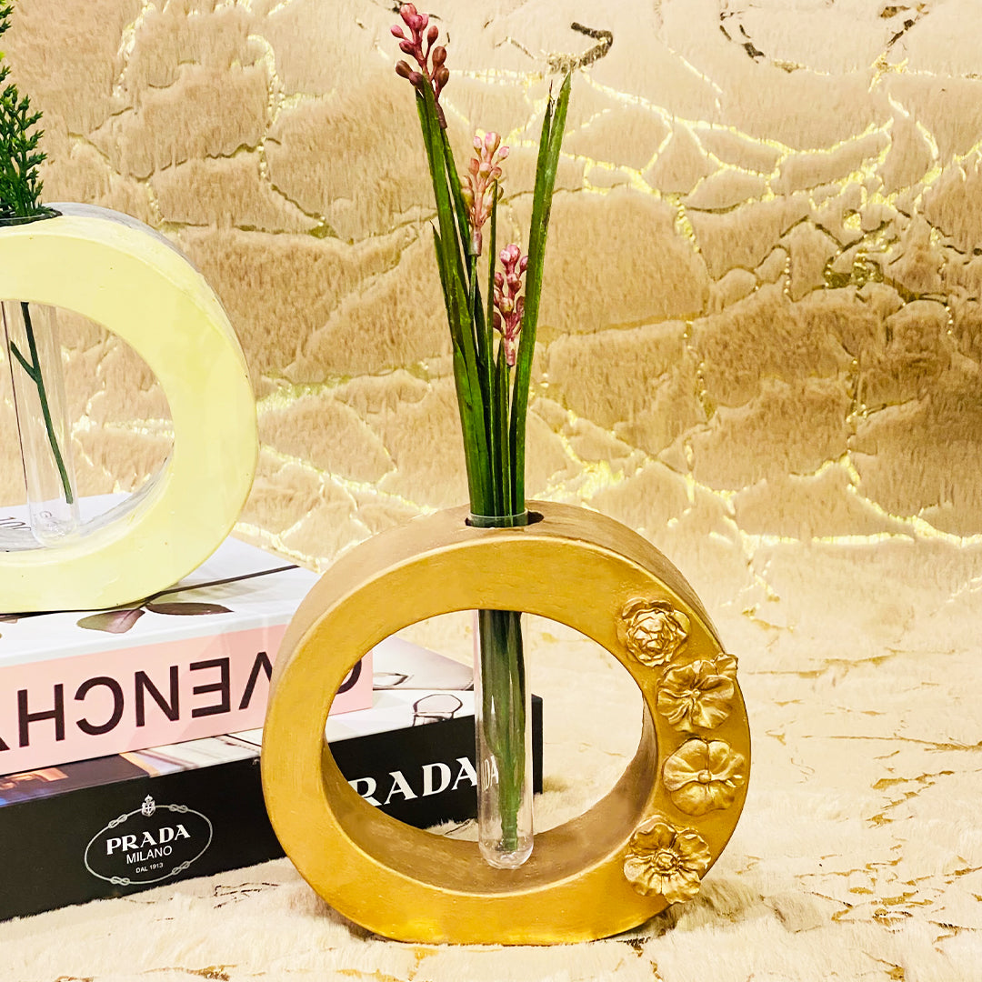 Golden Concrete propagation vase with filler & transparent tube