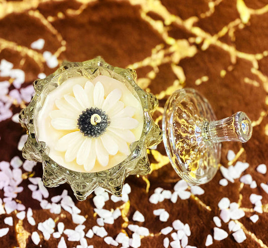 Antique crystal jar sunflower fragrance candle