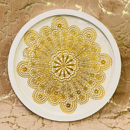 Golden flower 1ft round vanity/dressing decor tray